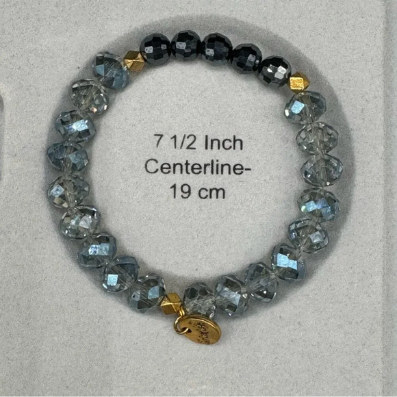 NWOT Erimish Faceted Blue  Grey Crystal Stacking Bracelet with Gold Accents - Picture 6 of 11